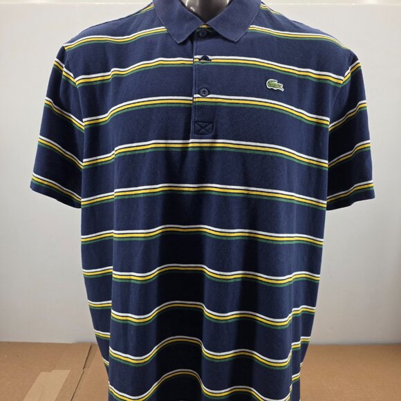 Lacoste Sport Polo Shirt Mens 4XL FR 9 Blue Shirt Striped Short Sleeve Preppy - Picture 9 of 16